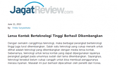 'Lensa Kontak Berteknologi Tinggi Berhasil Dikembangkan' ('Jagat Review'에 소개)