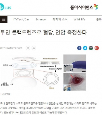 동아사이언스: 투명 콘택트렌즈로 혈당, 안압 측정한다