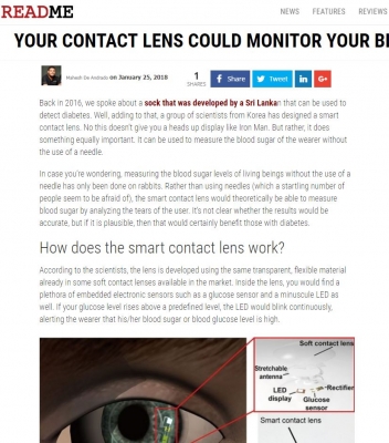 스리랑카 'ReadMe Sri Lanka'에 연구결과 소개 ('YOUR CONTACT LENS COULD MONITOR YOUR BLOOD SUGAR')