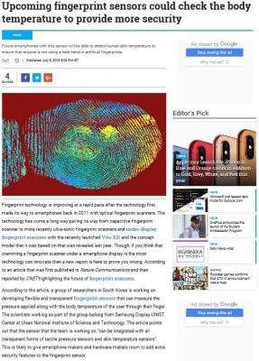 BGR india: Upcoming fingerprint sensors could check the body temperature to provide more security